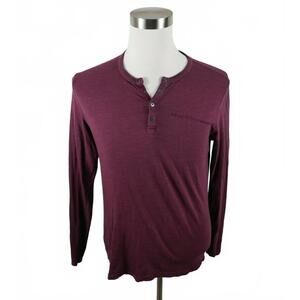 Buffalo David Bitton Mens Cotton Maroon Pin Striped Henley Sweater Medium